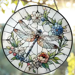 Handmade Metal Dragonfly Stained Glass Suncatcher - Light, Colorful, Hangable Decorative Indoor Window Wall & Garden Home Gift for Women