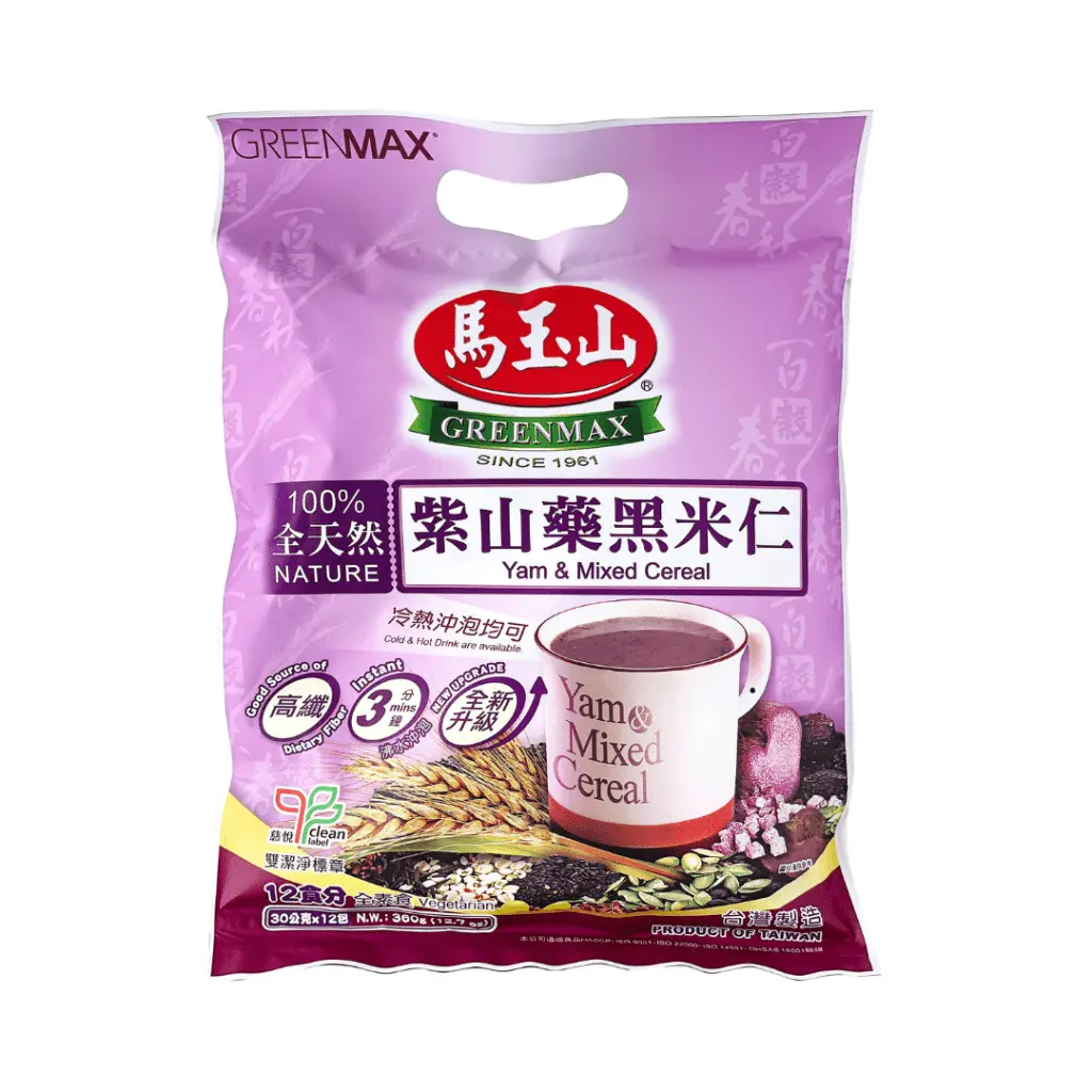 GreenMax Instant Purple Rice & Yam Mixed Breakfast Cereal, High-Fiber Pantry Food - 30g x 12 Pack