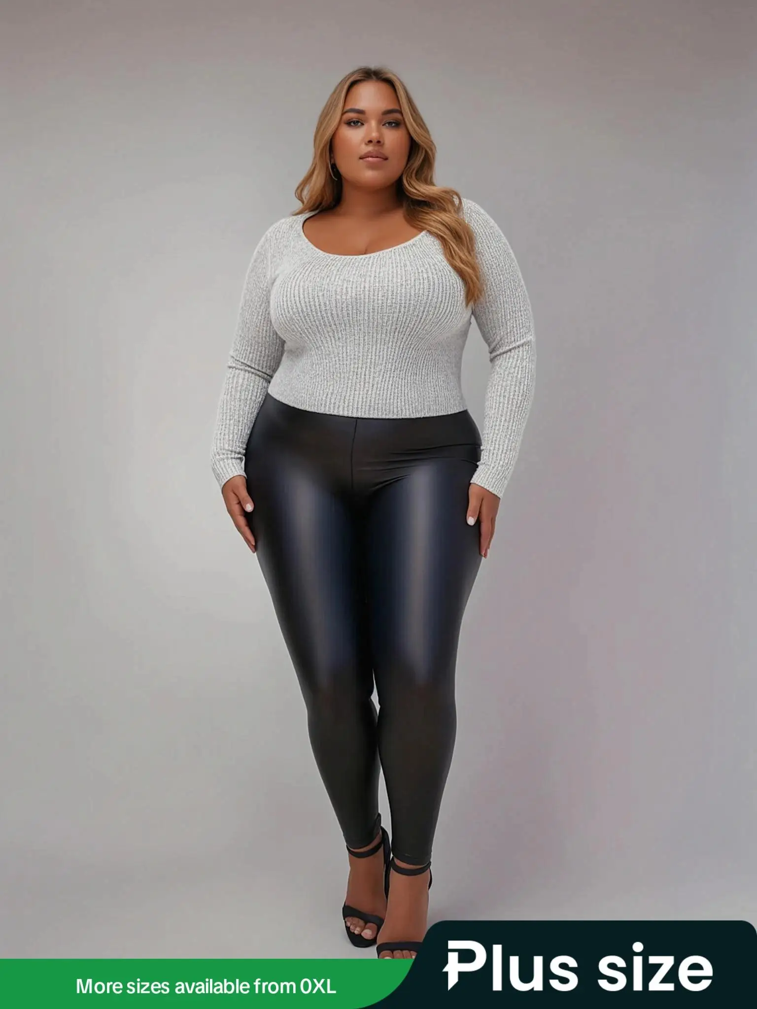 Plus Size Black Leather High Waisted Skinny Pants, Sexy Trendy Casual Seamless Tight Scrunch Leggings for Daily Outdoor Wear, Women Plus Clothing for