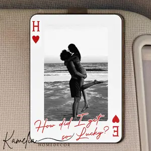 Drive Safe I Love You Car Visor Clip Custom Photo, Personalized Couple Picture Sun Visor Clip, Playing Card Photo Car Decor, Valentine Gift