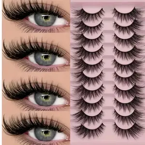 10 Pairs of 3D Fluffy False Eyelashes with Clustered Cross - Reusable DD Curly Strip Eyelashes, Suitable for Russian Style Extension and Natural Makeup, Holiday Makeup, Halloween, Must-have for Beginners