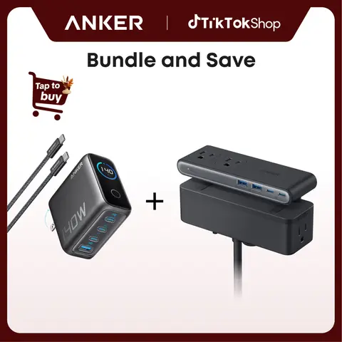 Anker Nano Power Strip - 1500J Surge Protection, 5 ft Extension Cord, 70W Max Gaming Desk Accessory, 6 AC Ports, 2 USB-A, 2 USB-C + 140W GaN Laptop Fast Charger, 4-Port Multi Adapters with LCD Screen, Intuitive Touch Controls, Usb C Adapter