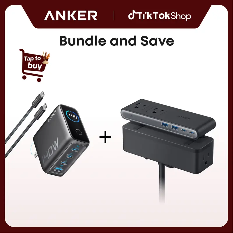 Anker Nano Power Strip - 1500J Surge Protection, 5 ft Extension Cord, 70W Max Gaming Desk Accessory, 6 AC Ports, 2 USB-A, 2 USB-C + 140W GaN Laptop Fast Charger, 4-Port Multi Adapters with LCD Screen, Intuitive Touch Controls, Usb C Adapter