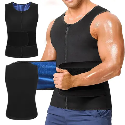 CATTIBOR Men's Twill Sauna Vest Suit - Zippered Vest with Zipper Closure & Belt Waist Trainer, Quick Dry Gym Clothes Workout Sleeveless Athletic Wear, Quick On/Off for Universal Sport Use