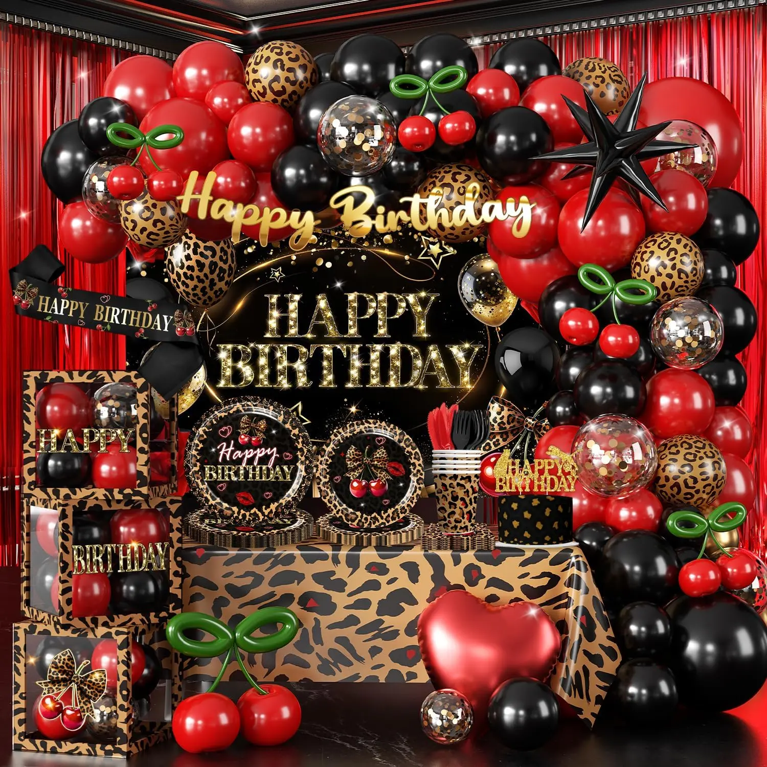 265pcs Cheetah Print Birthday Decorations, One-stop Set Serves 25