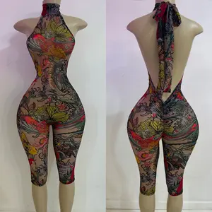 JLorraine Designs Yung Jumpsuit - Womenswear Coi Spandex Outfit with Tie Neck, Comfortable Fit, Sleeveless and Backless