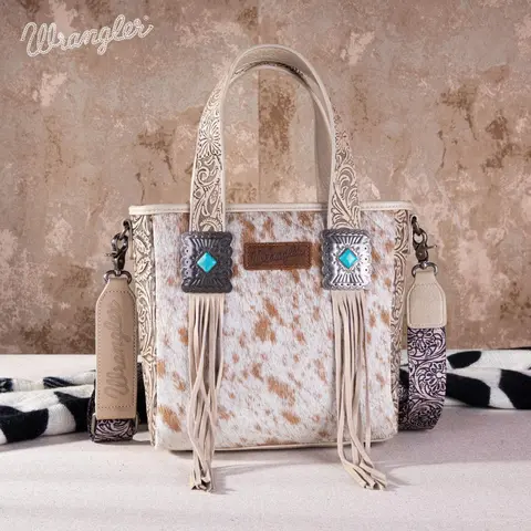 Wrangler Cowhide Top-Handle Tote Bag Western Tooling Handbag With Turquoise Stone Concho-Fall Fashion