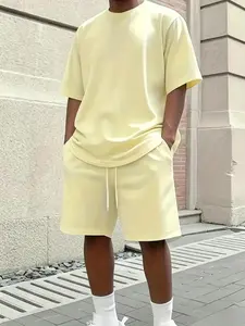 Men's casual loose-fit short-sleeved top and shorts set, multi-coloured men's set, trendy multi-coloured two-piece set for men