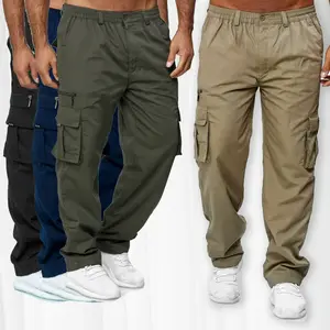Plus Size Men Cotton Linen Cargo Pants Loose Casual Straight Leg Long Trousers Breathable Daily Wear Bottoms