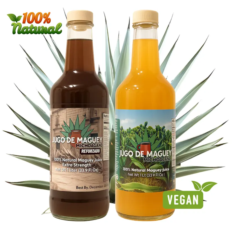Herbalista Maguey Tarasco 2 Pack Bundle - Black Juice + Maguey Natural - Jugo De Maguey Tarasco Asado + Natural Extract 33.3 Fl oz (1 Liter) Each | All Natural, 100% Juice | Jugo de Maguey de Michoacan, Sabor Natural.