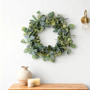 1 Piece Front Door 16 Inch Eucalyptus Wreath, Realistic Artificial Decorative Flowers, Spring Summer Outdoor Wall Decoration