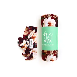 Maya SWADDLE Blanket 47" X 47" Super Soft Stretchy Knit Bamboo Viscose with Matching Knot Hat for Newborns