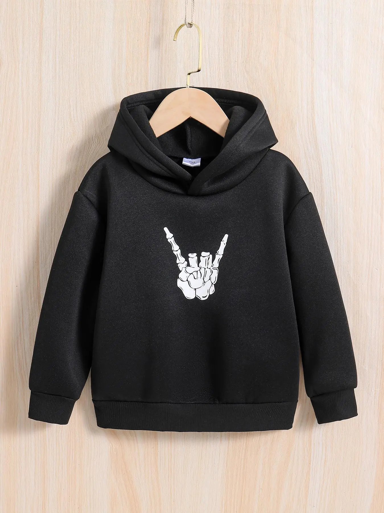 Girl's Skeleton Gesture Print Drop Shoulder Hoodie, Fashion Casual Long Sleeve Hooded Sweatshirt for Daily Holiday Outdoor Wear, Girls Clothing for Fa