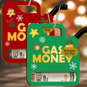 2Pcs Christmas Greeting Card - Wooden Money Holder, Party Decorations, Festive Car Interior Ornaments for Surprise Celebrations, Christmas Decorations festive scene decor