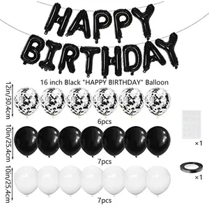 Happy Birthday Balloon Ribbon Banner Black and White Balloon Birthday Decoration Balloons Party Celebration