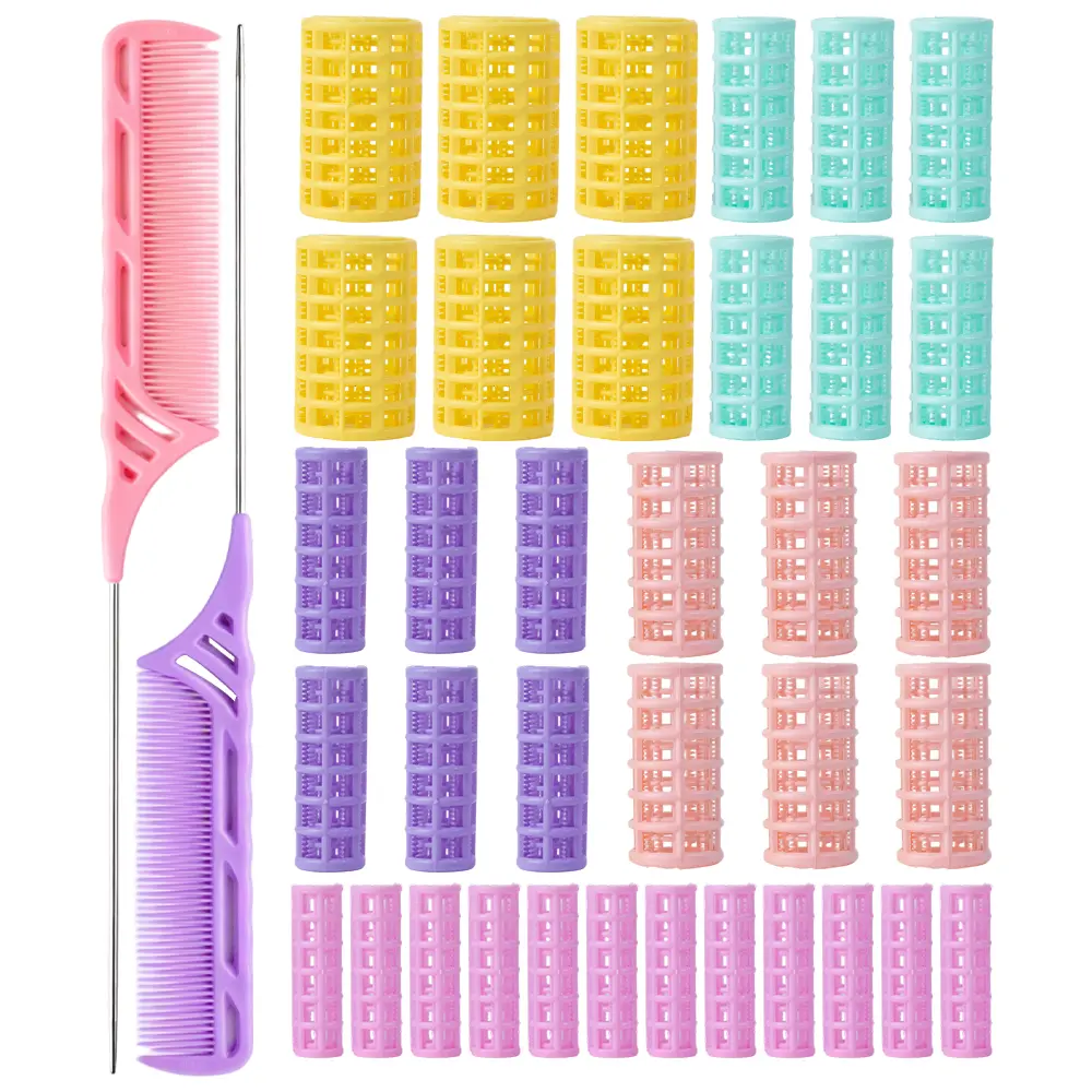 36Pcs Plastic Hair Rollers with 2Pcs Steel Pintail Combs 5 Sizes Heatless Hair Rollers Hair Curlers Snap on Rollers Self Grip Rollers Hairdressing Curlers Tools for DIY Hairdressing Hair Salon - Home Improvement.