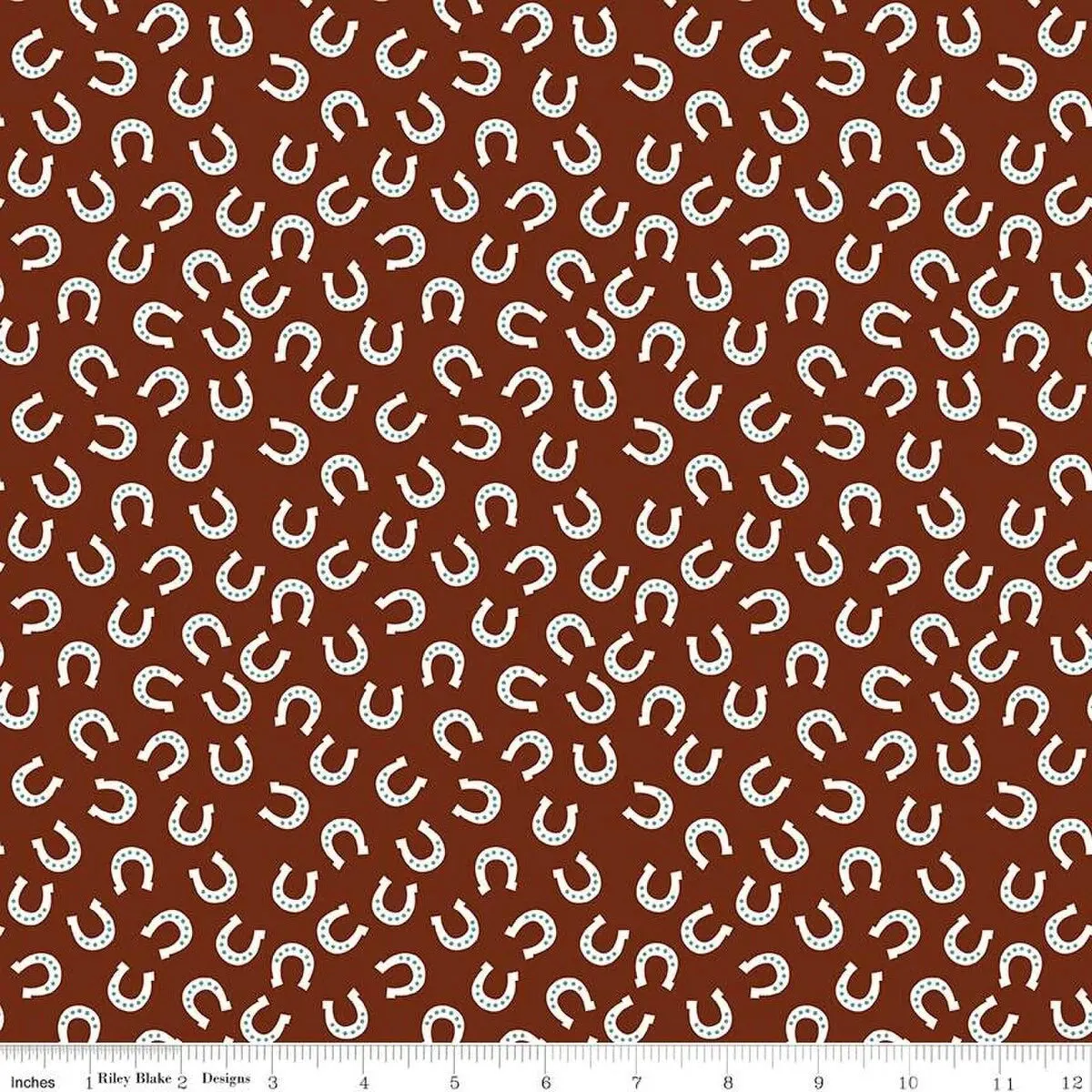 Lil Buckaroos Horseshoes Brown Flannel Fabric