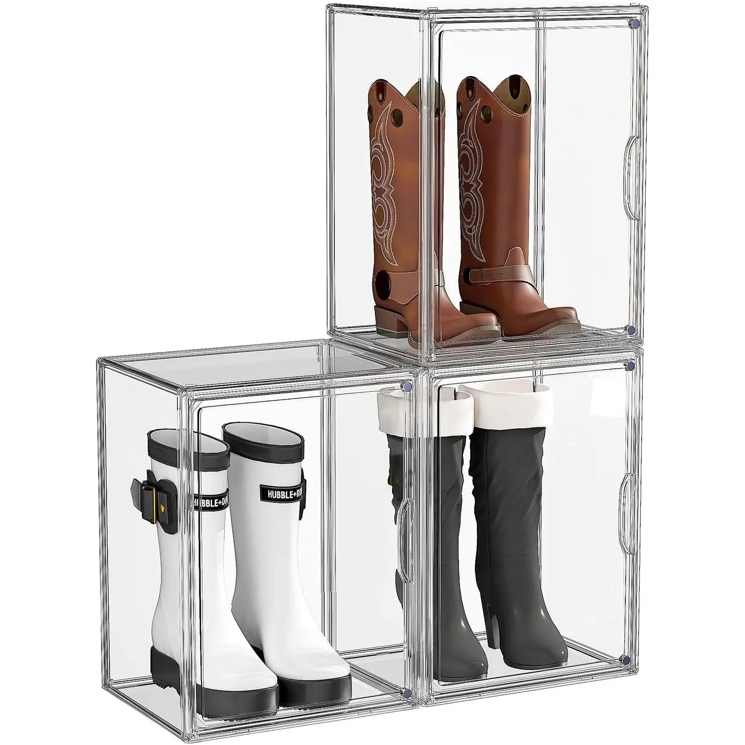 Boot Storage Organizer Tall Boots Boxes 3 Pack Clear Plastic Stackable Boot Organizers and Storage, Shoe Organizer Box, Shoe Bin Container, Acrylic Display Case for Entryway, Closet