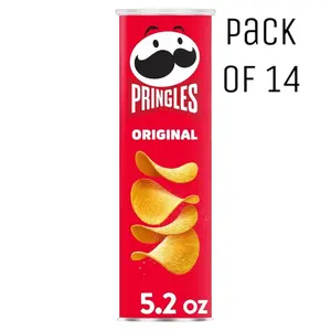 Pringles Original Potato Crisps Chips 5.2oz Can Pack of 14 Lunch Snacks On-The-Go Kosher Pareve Snacks for Game Time Family Movie Night Barbeque