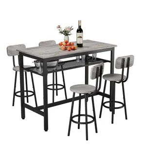 Dining Table Set 5 Pieces, Bar Table and Chairs Set for 4, 5 Piece Counter Height High Breakfast Table Chairs Set of 4 for Dining Room, Kitchen, Bar, Apartment,Gray