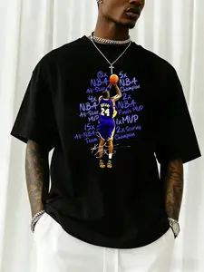[#24 Jersey] K0be Bryant Commemorative T-Shirt | Artistic Lakers Basketball Print Classic T-Shirt | A Must-Have Classic For Fans | 100% Cotton T-Shirt | High-Quality Loose-Fit Printed Crew Neck Short-Sleeve T-Shirt For Men And Women | European And America