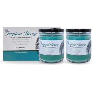 FPN Tropical Breeze Odor Eliminating Candle Set - 2 Pack of 12oz Premium Soy Wax Candles - 90-Hour Burn Time - Eco-Friendly & Long-Lasting - Eliminates 99% of Pet, Kitchen & Smoke Odors - Decor