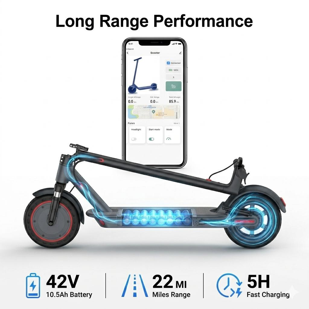 500W Powerful Electric Scooter,22MPH Speed,22 Miles Range,Dual Suspension,Double Brake,10" Smart Electric Scooter,Daily Commute