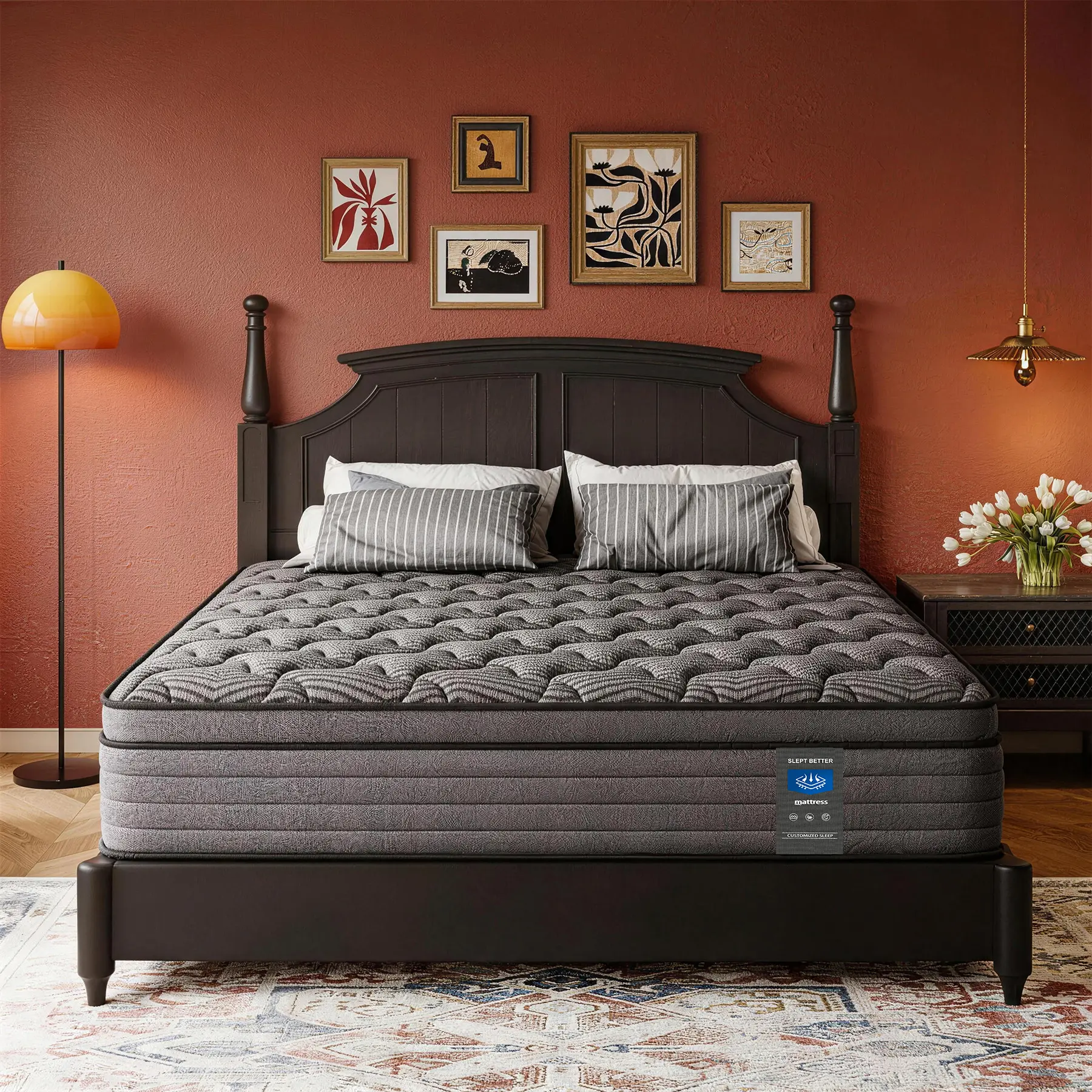 10/12/14 Inch Twin, Full, Queen, King Mattress Memory Foam And Spring, Hybrid MattressMedium Firmness, Lumbar Support, For Home Rooms Hotels, Boxed Halloween ChristmasGift Furniture Ergonomic queen size mattress Interior Modern