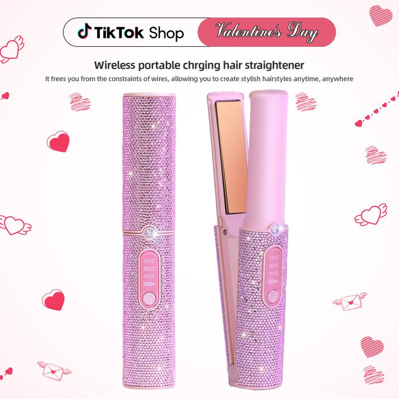 Cordless curling irons and flat iron, Portable straightener iron for Travel, Mini 5000mAh Hair Styling Tool, Heats Up in 30 Seconds to 410°F, Diamond Design, Hair Styling Tool for Women and Teen Girls, Trendy Stuff, Perfect Valentine’s Day Gift for Girls