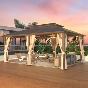 Double Roof Hardtop Gazebo 12'x18' - Premium Aluminum Frame Patio Gazebo, Durable Outdoor Structure for Backyard & Garden