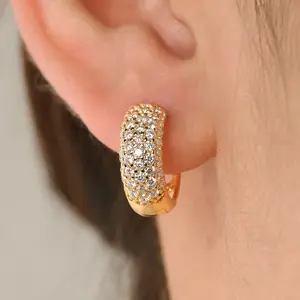 Hoop Earrings for Women 14K Gold Plated Iced Out Silver Huggie Earrings for Men Hypoallergenic Cubic Zirconia Earrings