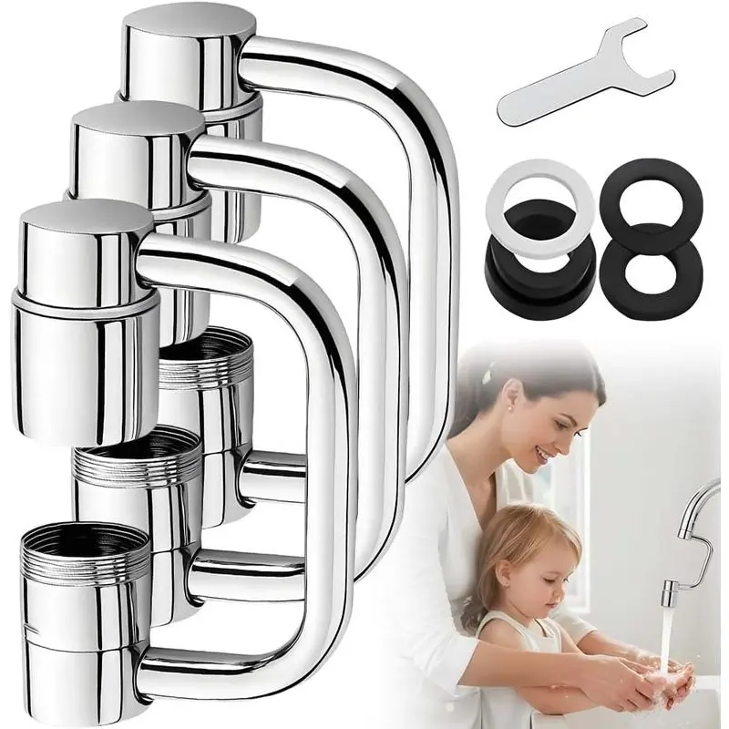 Rotatable Faucet Aerator Extension, 2026 New Universal Sink Faucet 1440° Rotatable Faucet Aerator Extension, U Shaped Faucet Extender, 360° Rotating Faucet Extender for Bathroom Sink/Kitchen (3 PCS)