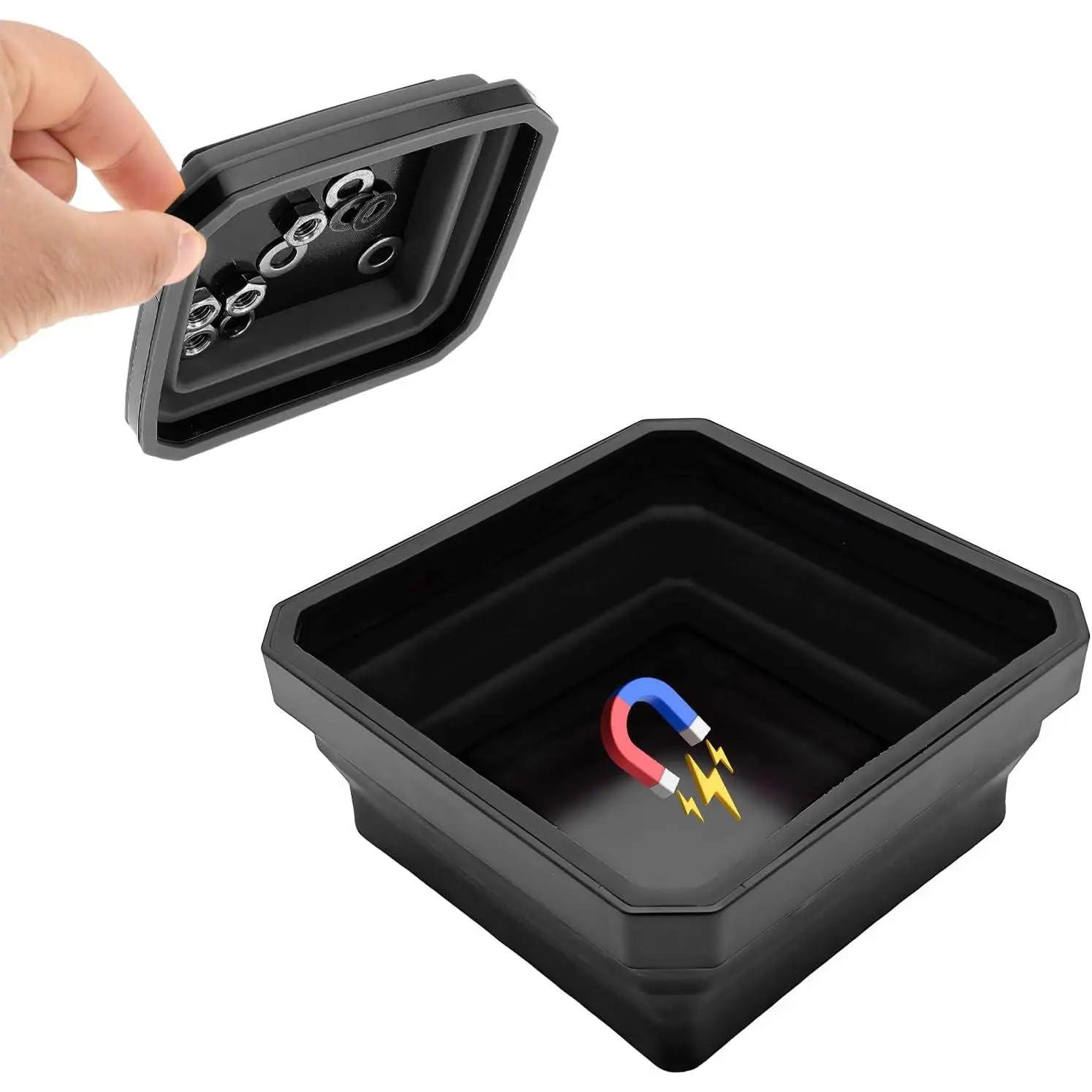 Collapsible   Tray, 4.5 Inch Foldable  Square  Tray, Tool Tray Set with Double-Sided  Base for Screw  Nuts Pins,  Accessories (Black, 1 count)