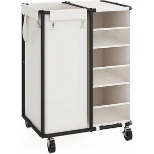 Laundry Sorter with Wheels 100L Rolling Laundry Hamper with  and Removable Bag Laundry Cart with Steel Frame and Storage Unit Large Basket Organizer for Dorm Room, Bathroom (Beige)