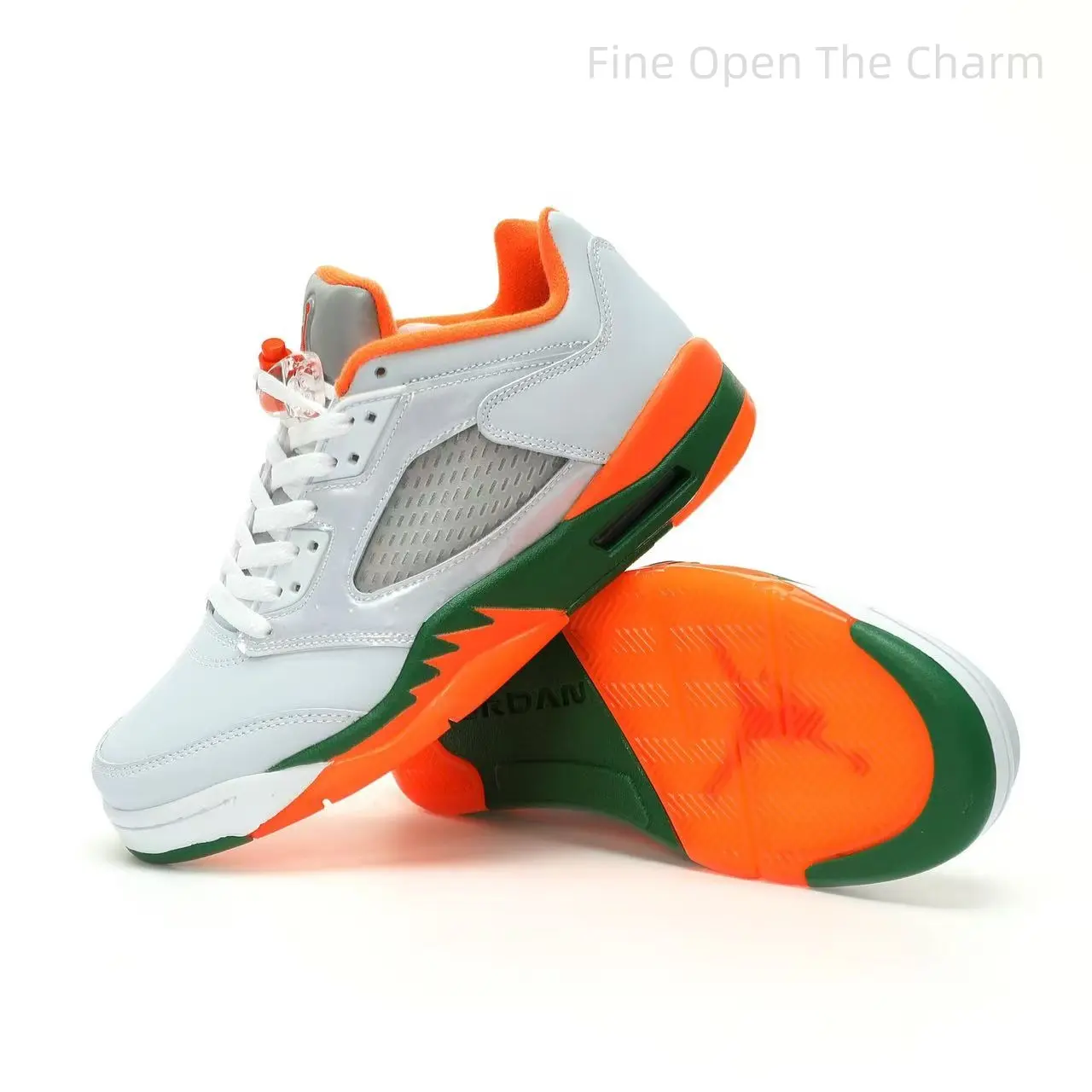 Clean White Gloss Low Top Street Sneakers, Orange & Green Contrast Accent Outfit Trainers, Couple Matching Hip Hop Styling Footwear For Lovers