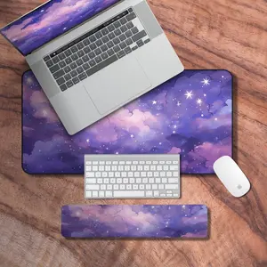 Deskmat Purple, Kawaii Gaming Desk Mat, Giant Desk Mat Pastel, Anime Cloud Laptop Mat, Neoprene Gaming Mat, Kawaii Keyboard Wrist Rest, Desk Mat Gifts
