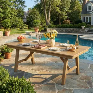 Outdoor Patio Dining Table Set for 6, 7 Piece Outdoor HDPE Dining Furniture Set with Umbrella Hole, Aluminum Frame, All-Weather Garden Table for Backyard Poolside, Not Including Chairs