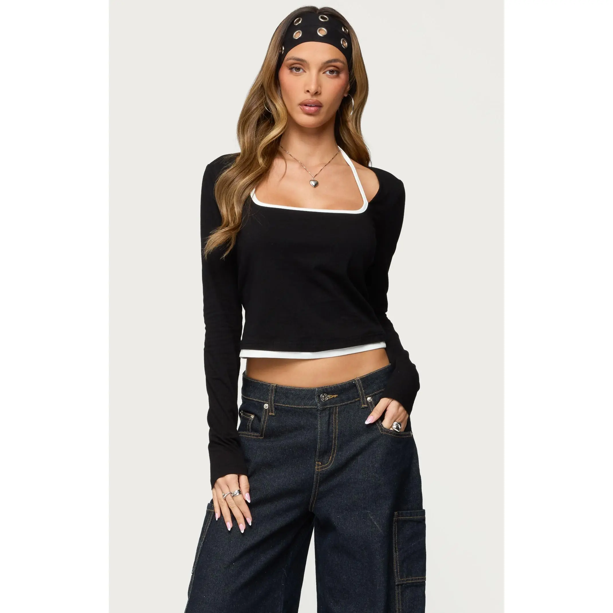 Edikted Women's Ksenia Contrast Layered Square Neck Top