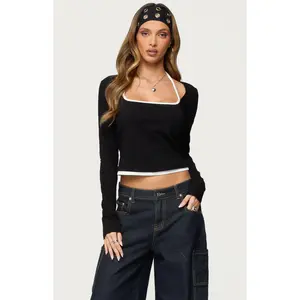 Edikted Women's Ksenia Contrast Layered Square Neck Top
