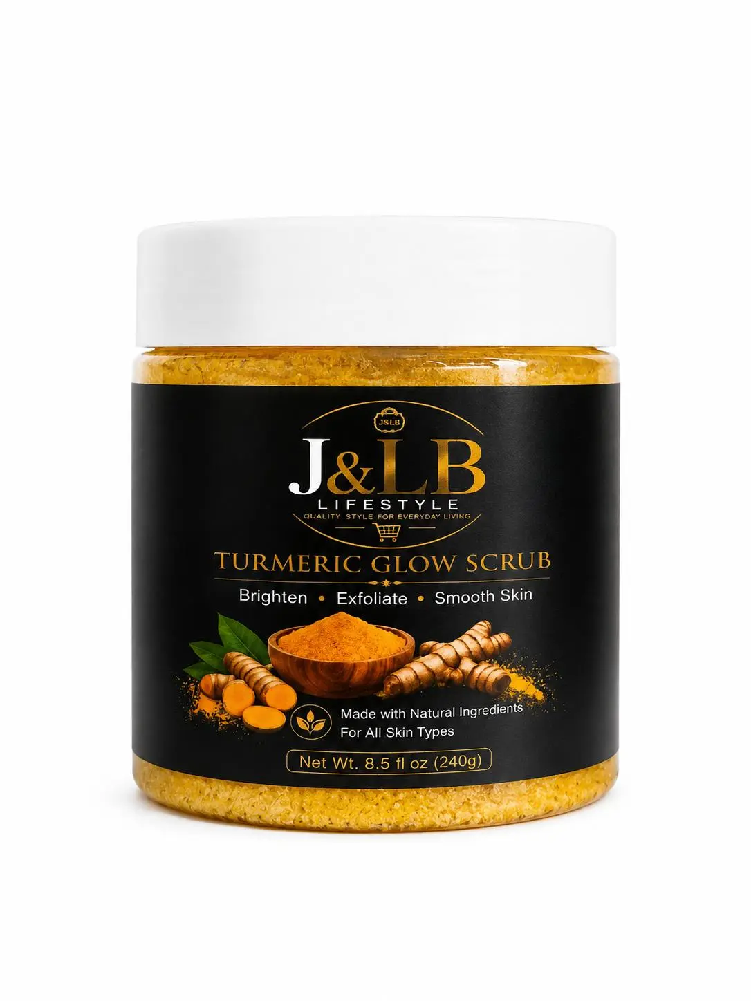 J&LB Lifestyle Turmeric Glow Scrub - Exfoliating Face & Body Scrub 8.5 fl oz