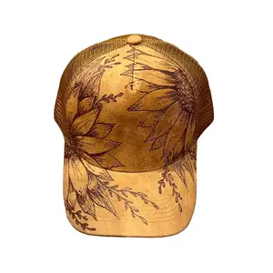 Brown Sunflower Trucker Hat Handcrafted Cap Hat Accessory