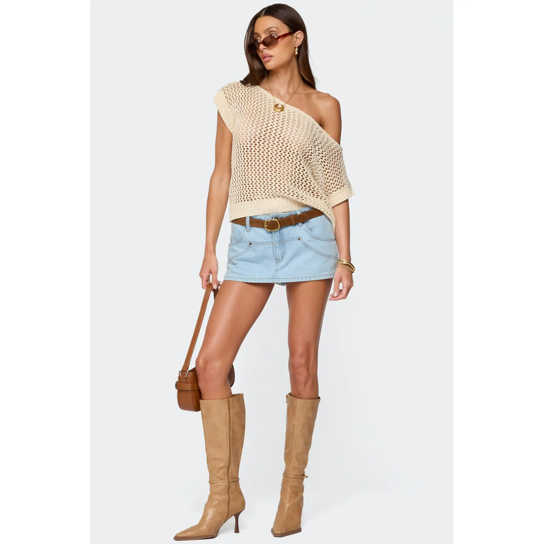 Trix Off Shoulder Open Knit Top - TikTok Shop