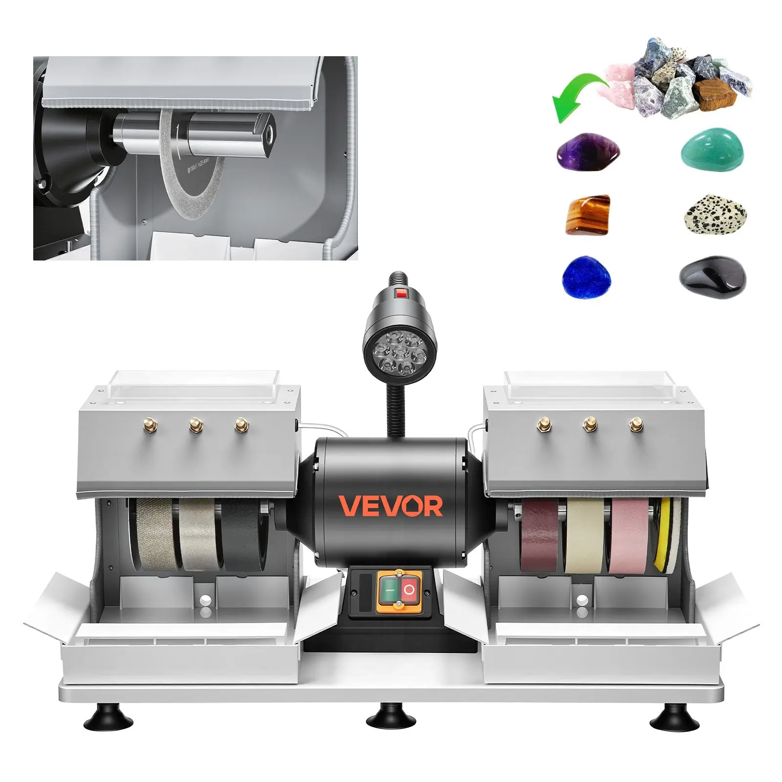 VEVOR Lapidary Cabbing Machine, 6.4 HP 1800 RPM Efficient Tool, with Diamond & Resin Wheels, LED Lamp, Water System, for Gemstone Grinding & Stone Polishing (Home Improvement Building Supplies)