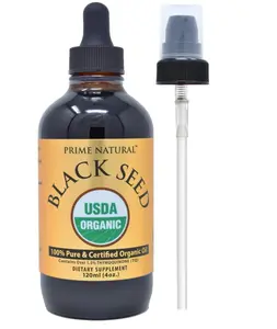 Prime Natural Organic Black Seed Oil 4oz - Cold Pressed Unrefined High Thymoquinone 1.7% USDA Certified - Turkish Origin Potent Nigella Sativa Liquid - Vegan Omega 3 6 9, Antioxidant