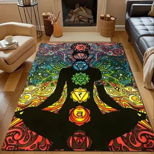 Bohemian-themed meditation yoga pattern home carpet, suitable for living room, bedroom, kitchen mat, home decoration, area rug, holiday gift for family and friends