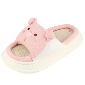 Girls' Cute Animal Design Slippers comfortable & cozy Linen open toe bedroom sandal home footwear Kawaii Breathable Slide shoes
