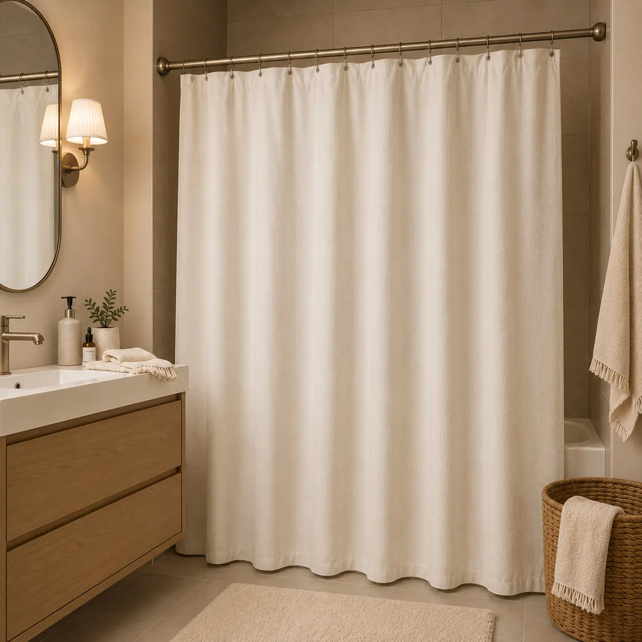 Traditional Waterproof Shower Curtains for Bathroom, 72x72 Inch Thick Linen-Look Fabric, Quick-Dry, No Liner Needed, Includes 12 Hooks