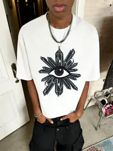 Men's Crystal Eye Retro Short-Sleeve T-Shirt, Mysticism, Loose Fit Cropped Style, Cotton, Street Style, Streetwear, Cyber, Subculture, Holiday Gift, Unisex, Couple Outfit