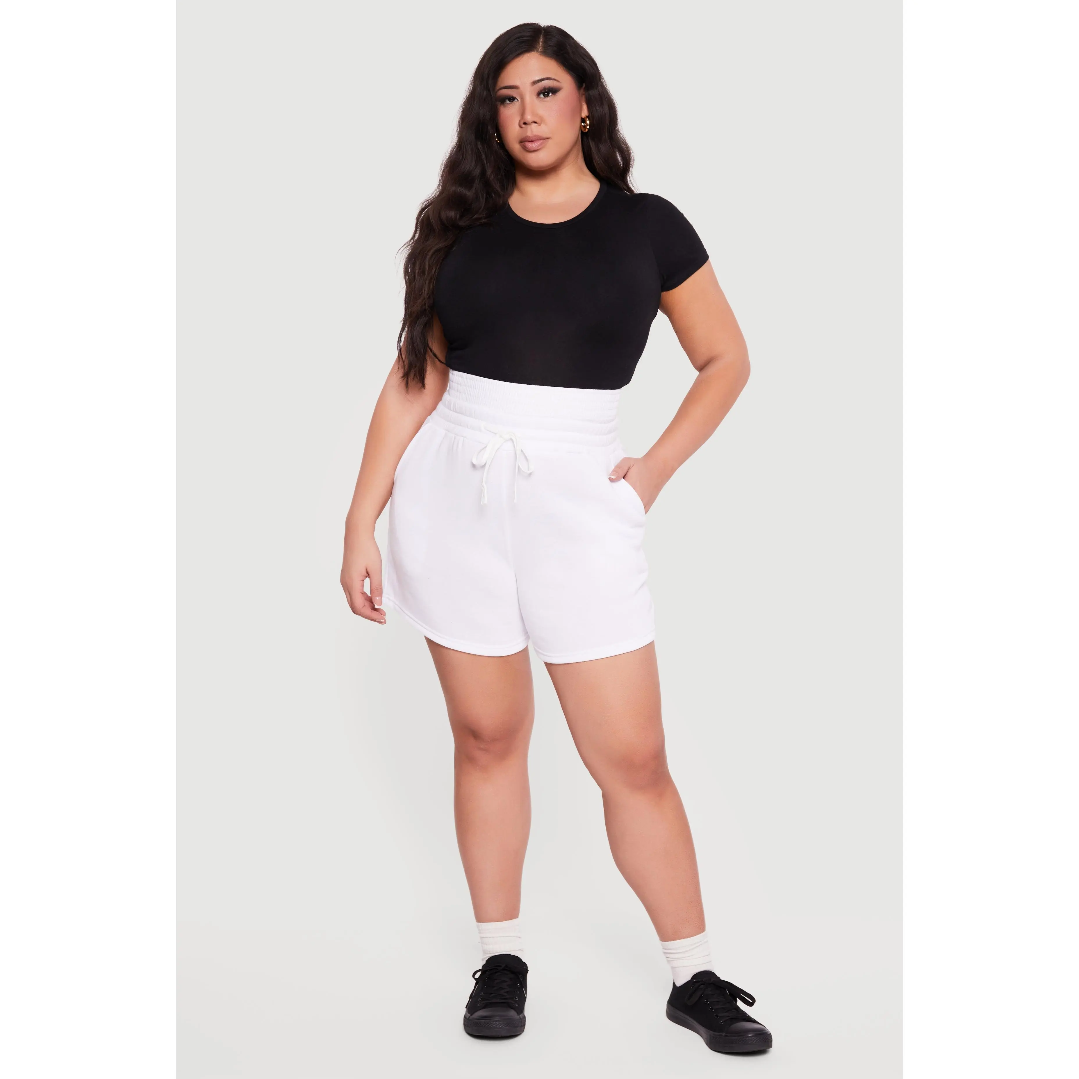 Plus Size Double Waisted Drawstring Sweatshorts
