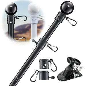 House Flag Pole With American Flag - Flagpoles Residential Kit with 5ft Tangle Free Metal Flag Pole,3x5 Embroidered US Flag,Holder Bracket,Heavy Duty Flag Poles for Outside House,Porch,Outdoor-Black